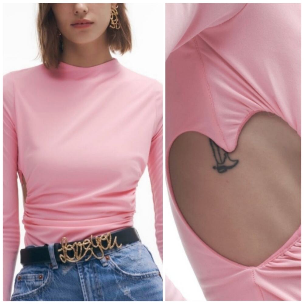 Zara Pink Heart Cutout Long Sleeve Bodysuit